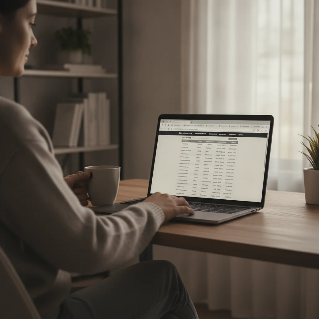 Person comparing multiple car valuation websites on a laptop at a home office desk