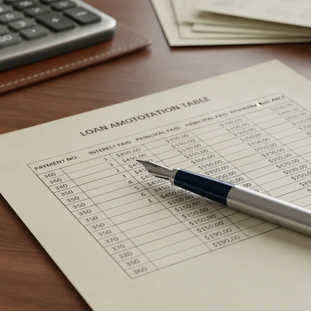Amortization schedule showing monthly breakdown of interest versus principal payments on an auto loan