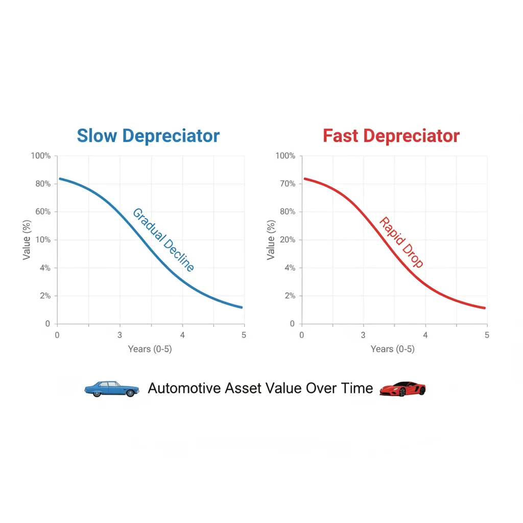 Graph comparing slow depreciator and fast depreciator value curves over five years from new
