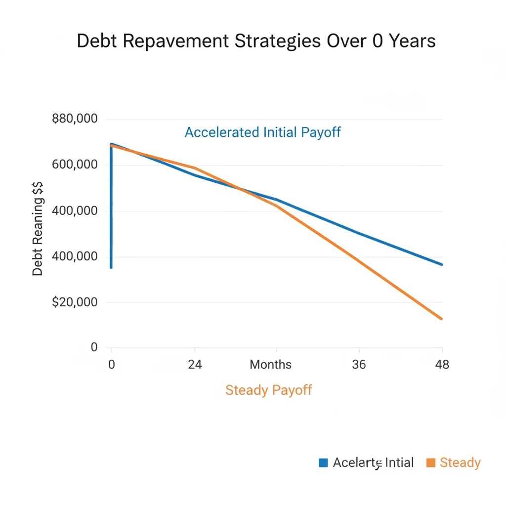 Line graph comparing total interest paid over time using snowball versus avalanche debt payoff methods