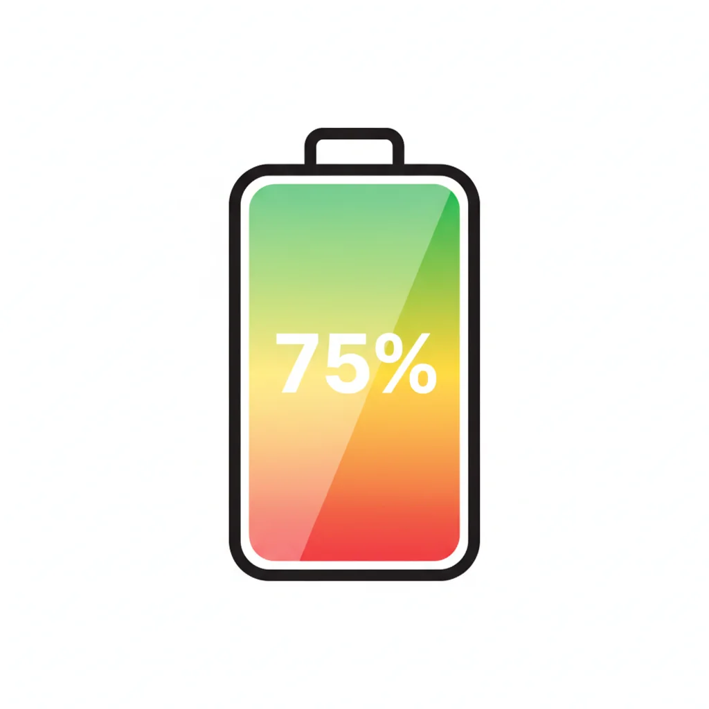 Battery charge level indicator showing percentage gradient from full green to empty red