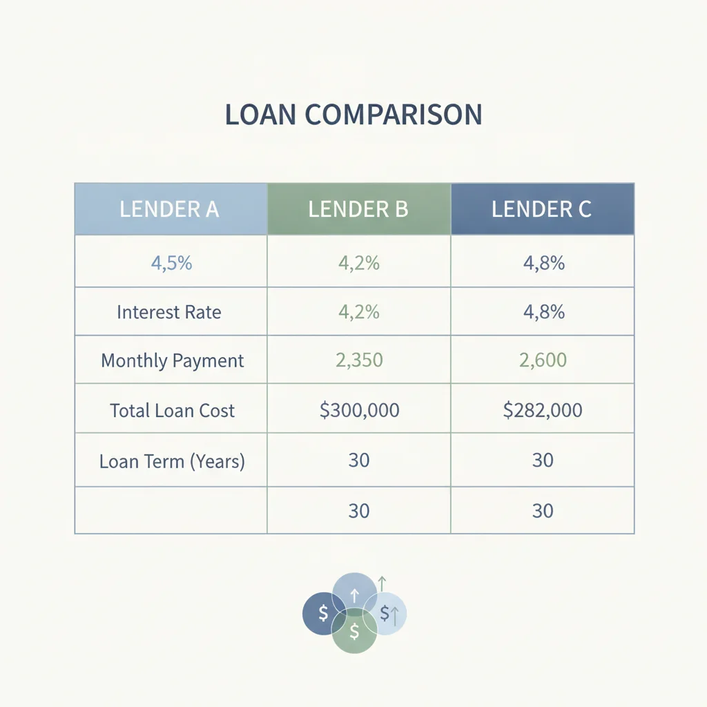 A comparison table showing loan amounts, monthly payments, and total interest for different down payment sizes