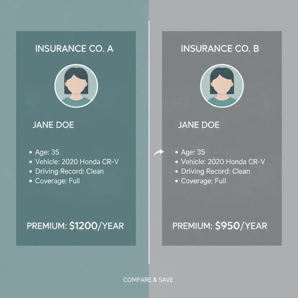 Side-by-side comparison of the same driver profile receiving different insurance premiums from two competing insurers