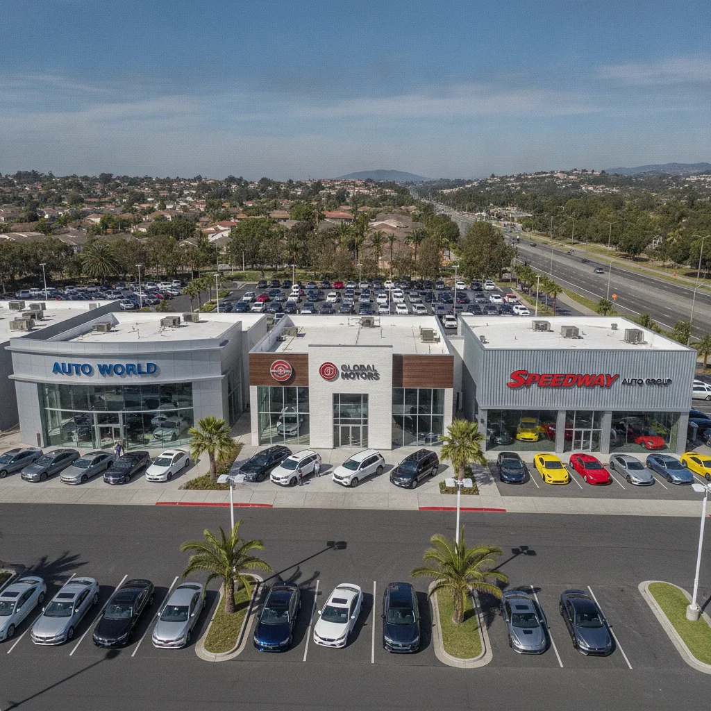 Three different car dealerships shown side by side representing competing trade-in offer sources