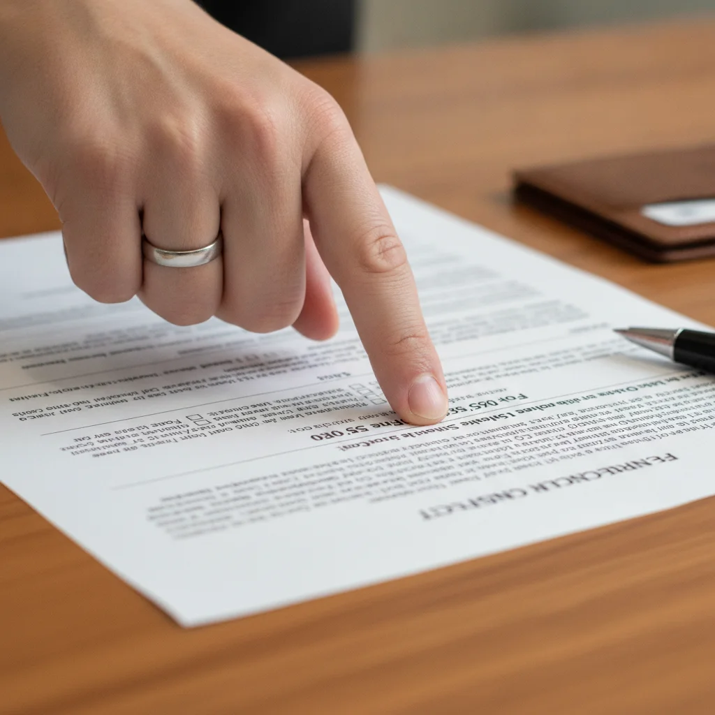 Hand pointing to the trade-in allowance line on a car purchase contract document