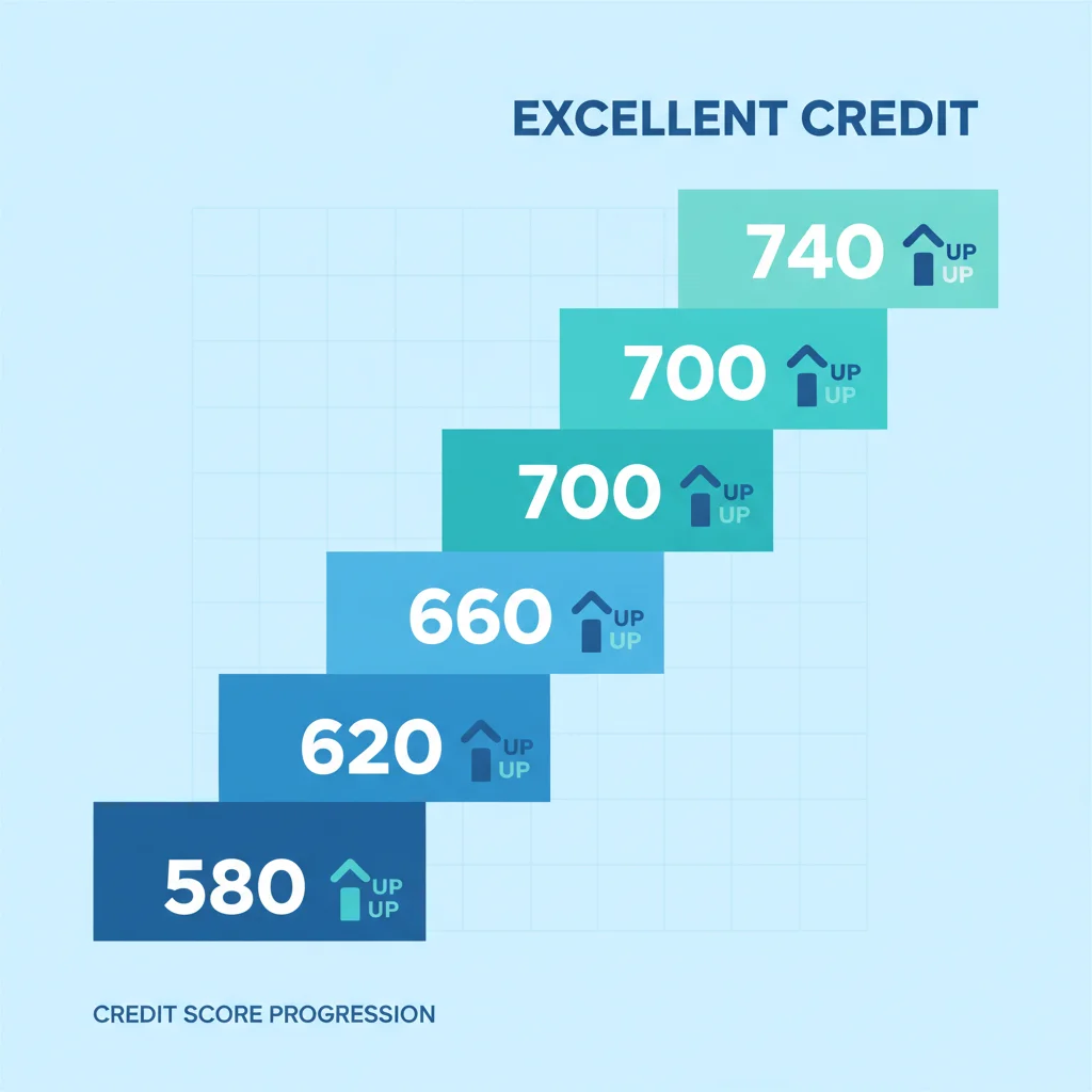 Staircase diagram showing auto loan credit score tiers from subprime to super prime
