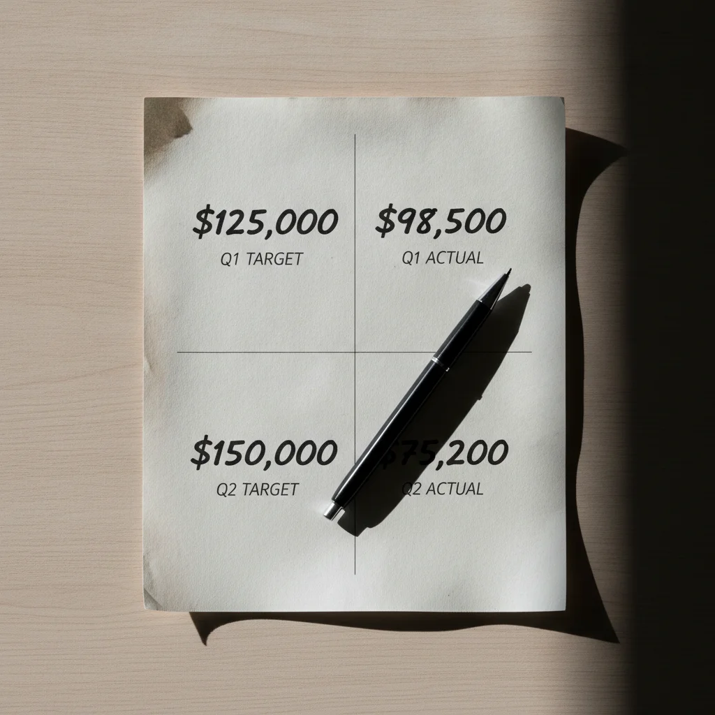 Four-square sales worksheet divided into quadrants showing vehicle price, trade-in, payment, and down payment