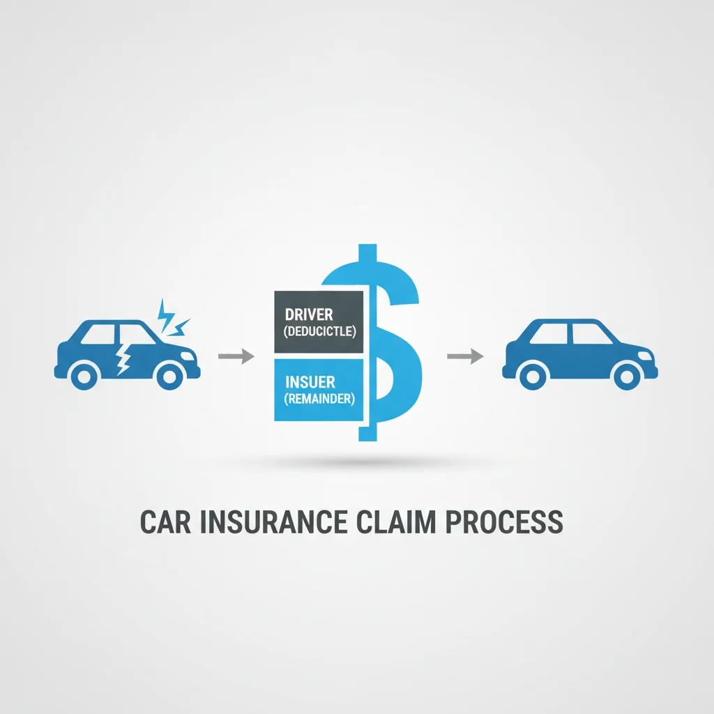 Diagram showing how a car insurance deductible splits claim costs between driver and insurer