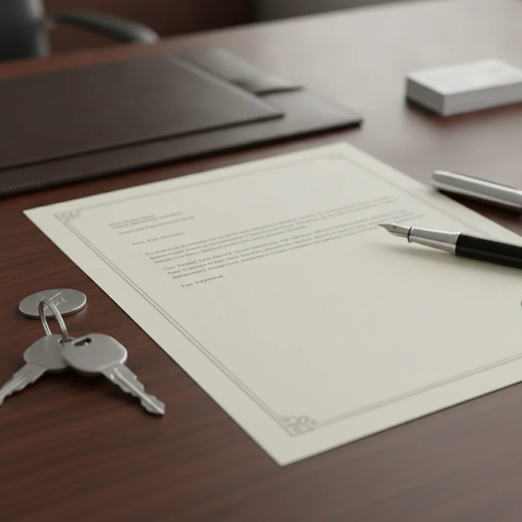A pre-approval letter on a desk beside car keys representing a verified financing offer