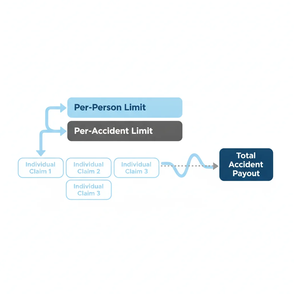 Diagram showing how per-person and per-accident bodily injury limits apply to multiple claimants in one accident