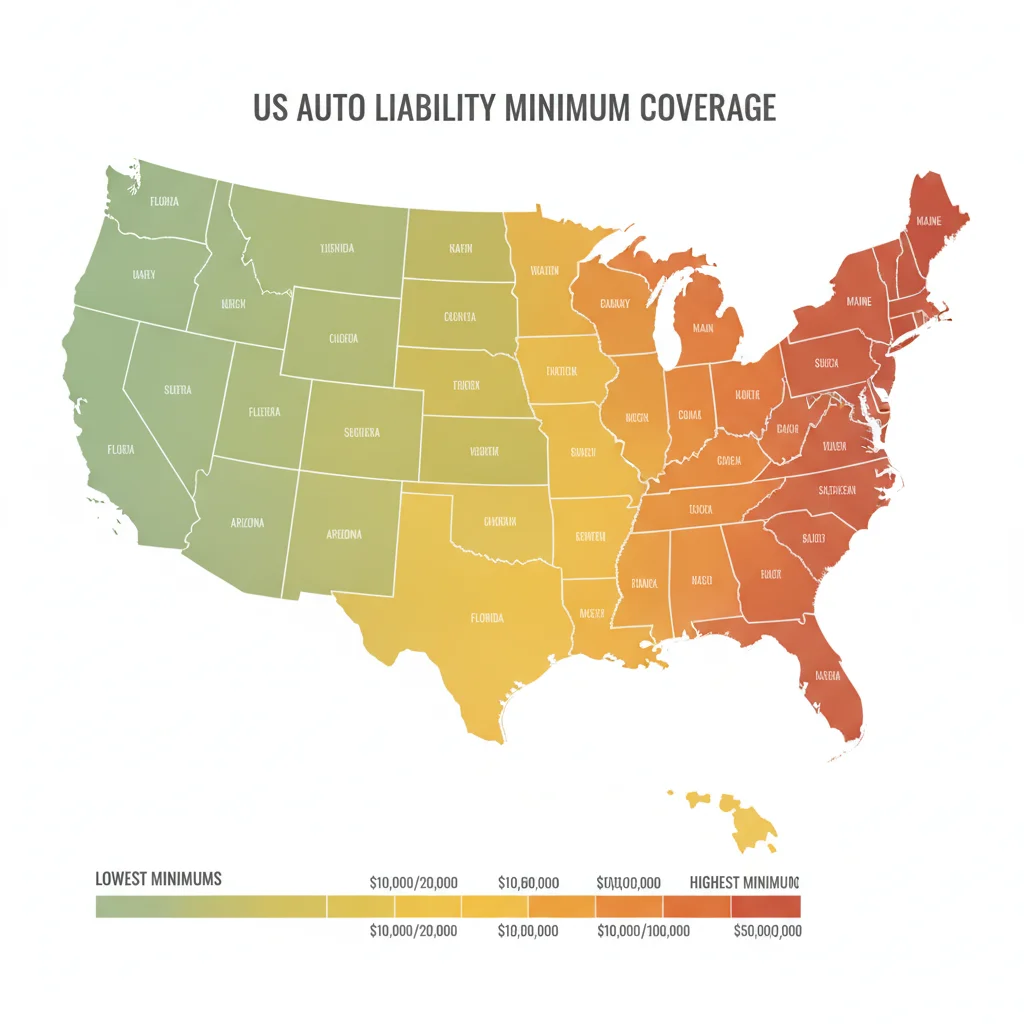 Color-coded US map showing variation in state minimum bodily injury liability limits across all fifty states