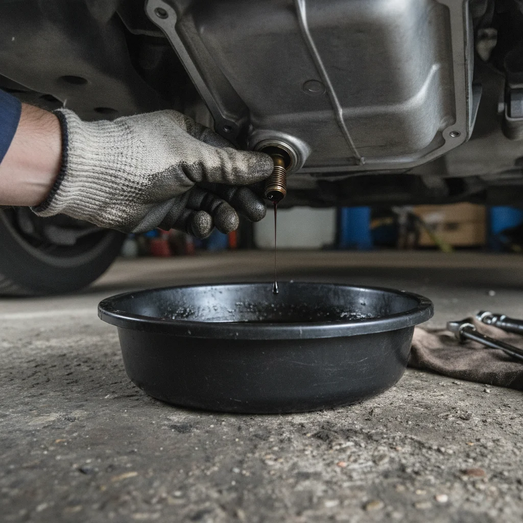 Hand reinstalling an oil drain plug by hand to avoid cross-threading during a DIY oil change