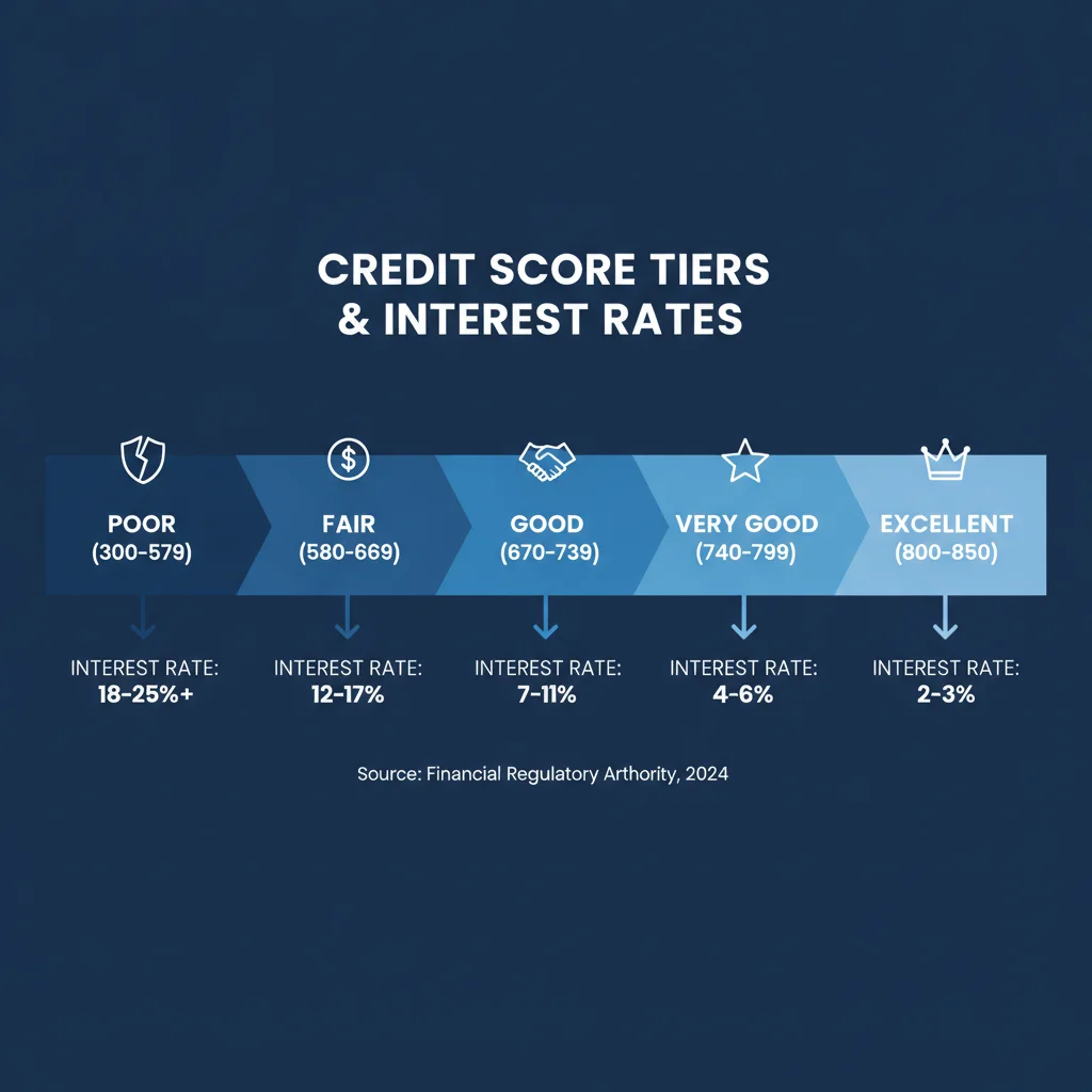 Credit score tier chart showing APR ranges from super prime to deep subprime borrowers