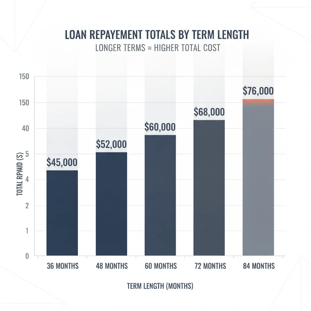 Bar chart comparing total interest paid on a $30,000 auto loan across different loan term lengths
