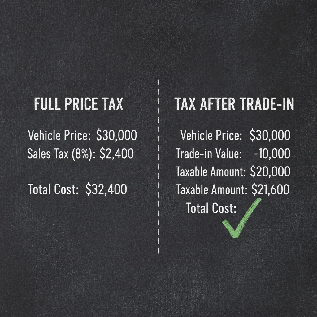 Side-by-side comparison of sales tax calculations with and without a vehicle trade-in credit