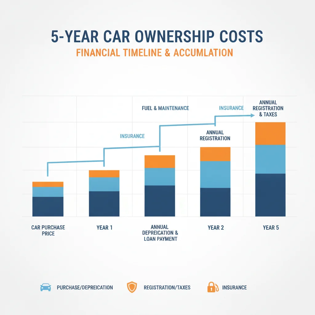 Bar graph showing cumulative vehicle ownership taxes and fees growing over five years
