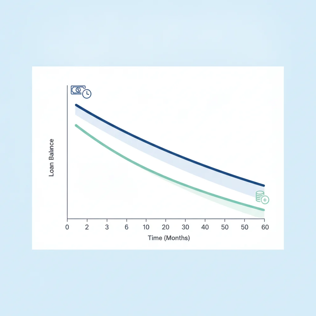 Graph showing two loan payoff curves, one declining faster with extra monthly payments applied