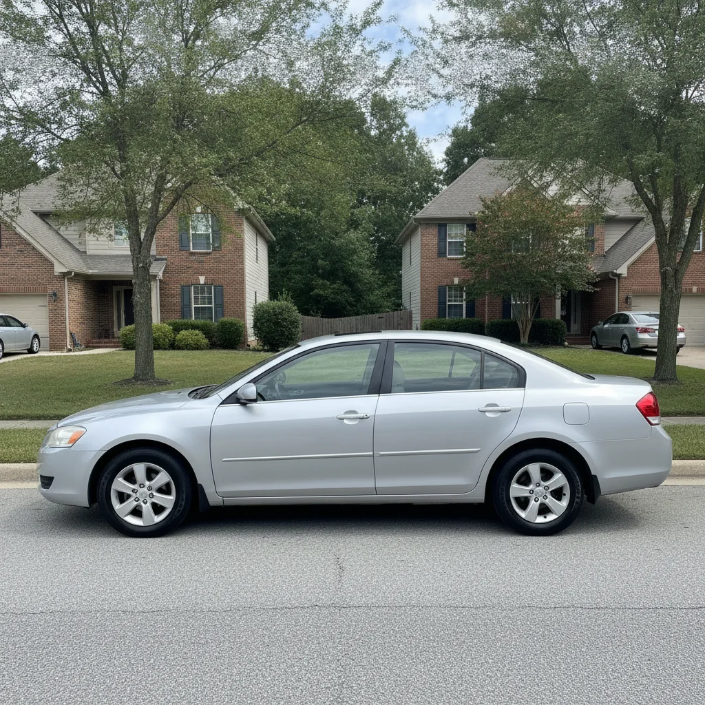 A clean silver midsize sedan parked on a quiet suburban street in daylight