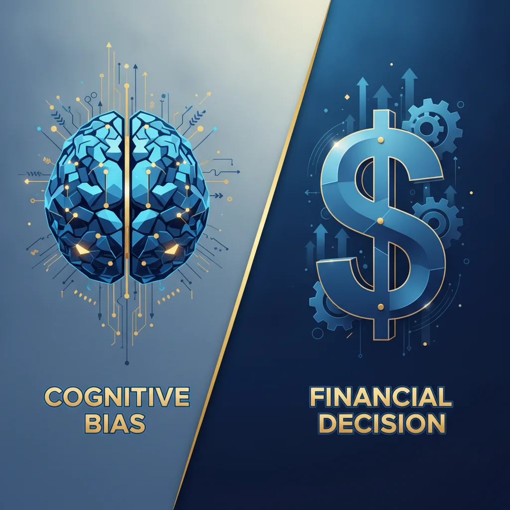 Conceptual illustration of cognitive anchoring bias and its effect on financial decisions