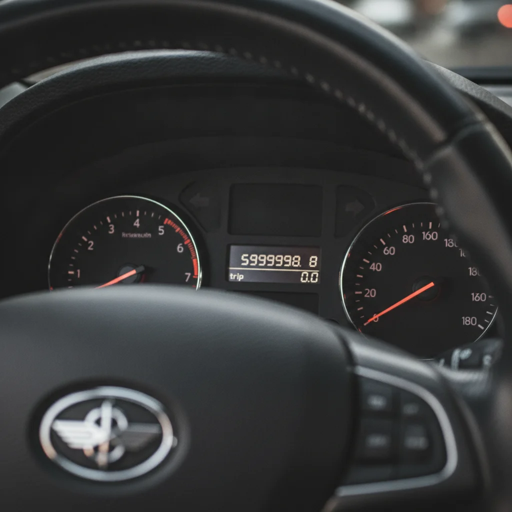 Car odometer reading close to 60,000 miles, highlighting an important mileage threshold for sellers