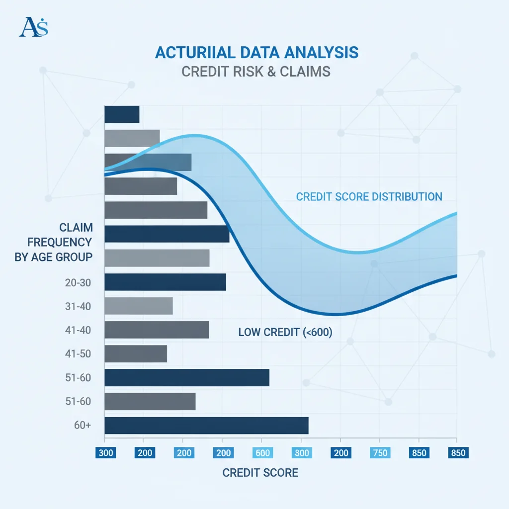 Actuarial chart showing correlation between credit score tiers and auto insurance claim frequency rates