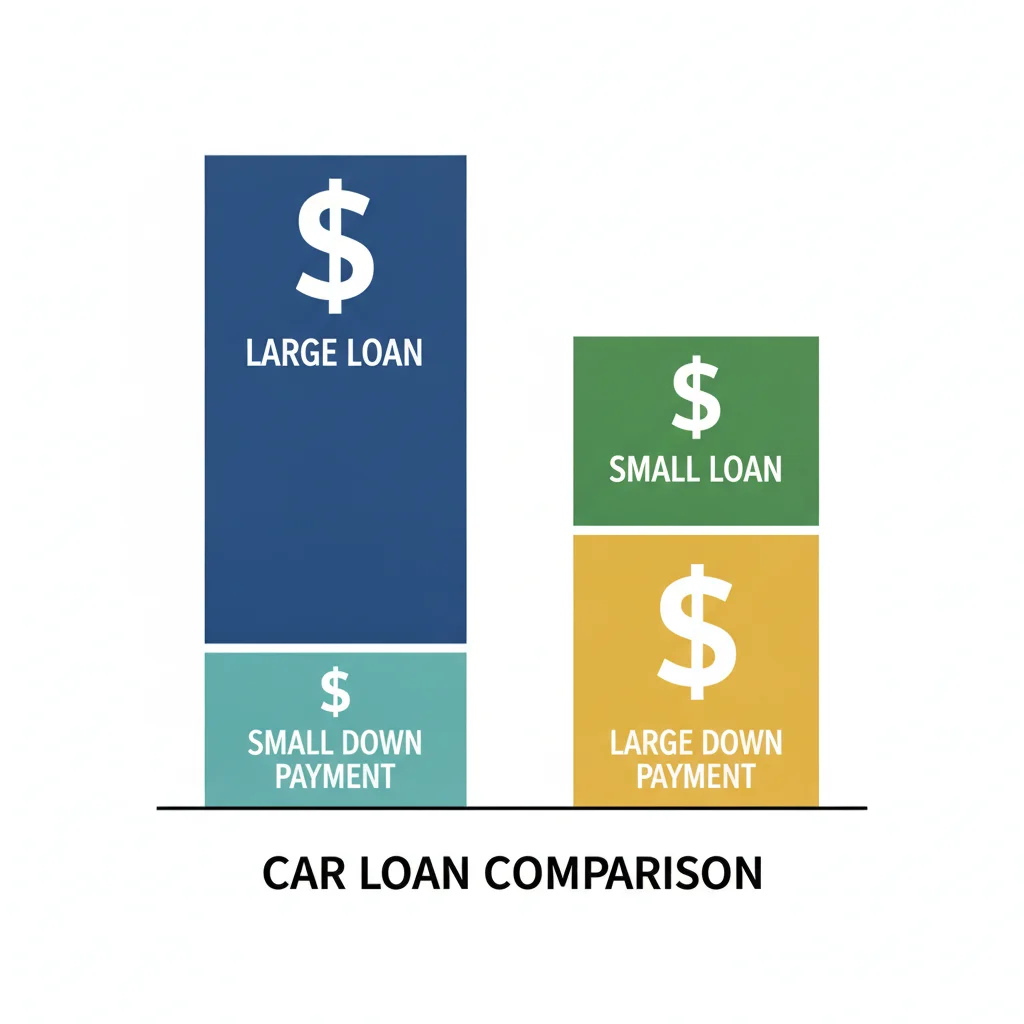 Infographic comparing a large loan balance from a small down payment versus a smaller loan from a large down payment