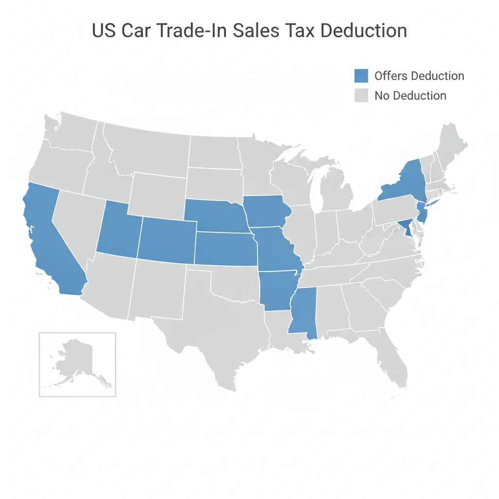 US map showing states that offer trade-in sales tax deductions versus states that do not