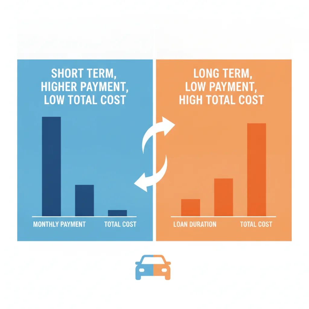 Comparison chart showing total loan cost for short versus long auto loan terms