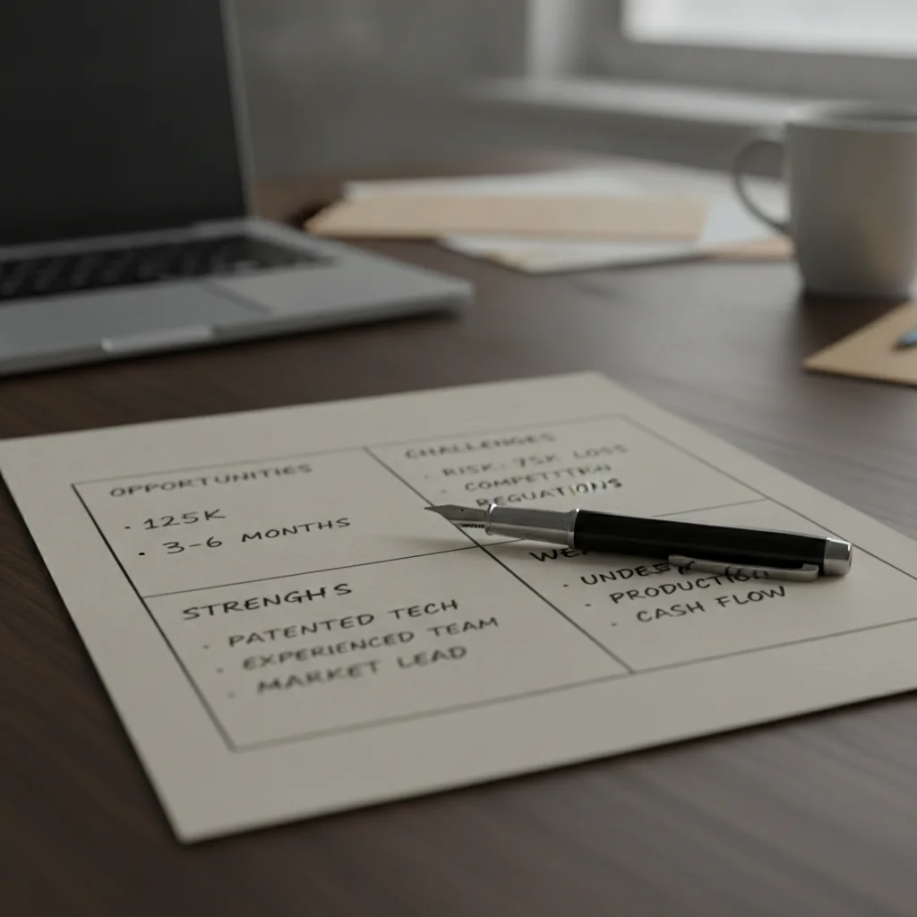 A four-square deal worksheet with numbers written in each quadrant on a dealership desk