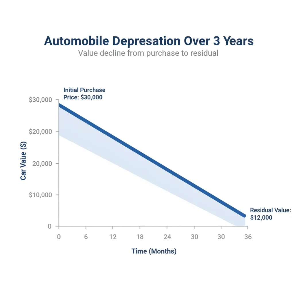 Line graph showing vehicle value declining over a 36-month lease term to reach residual value