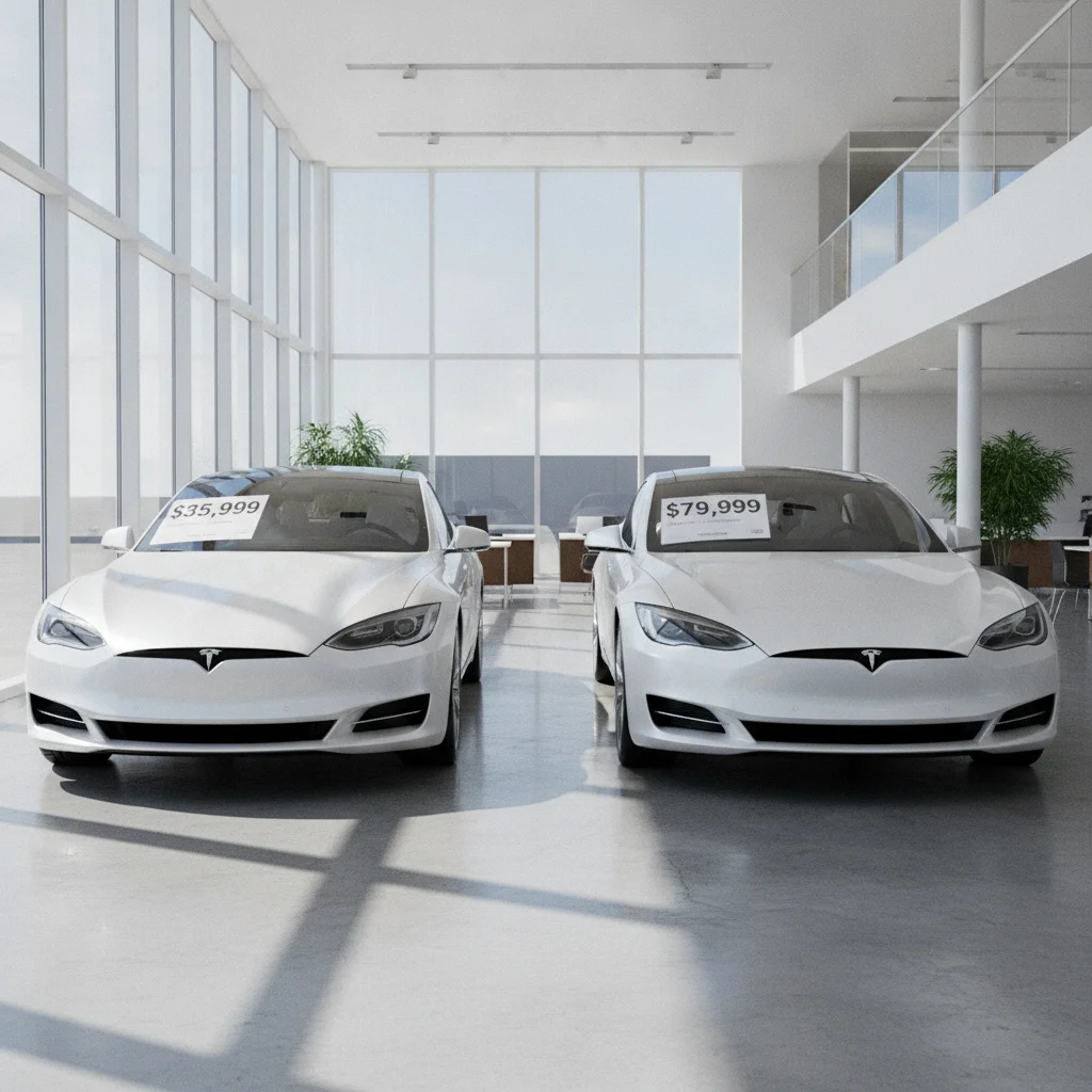 Two similar sedans with different price tags illustrating the gap between high and low residual value vehicles