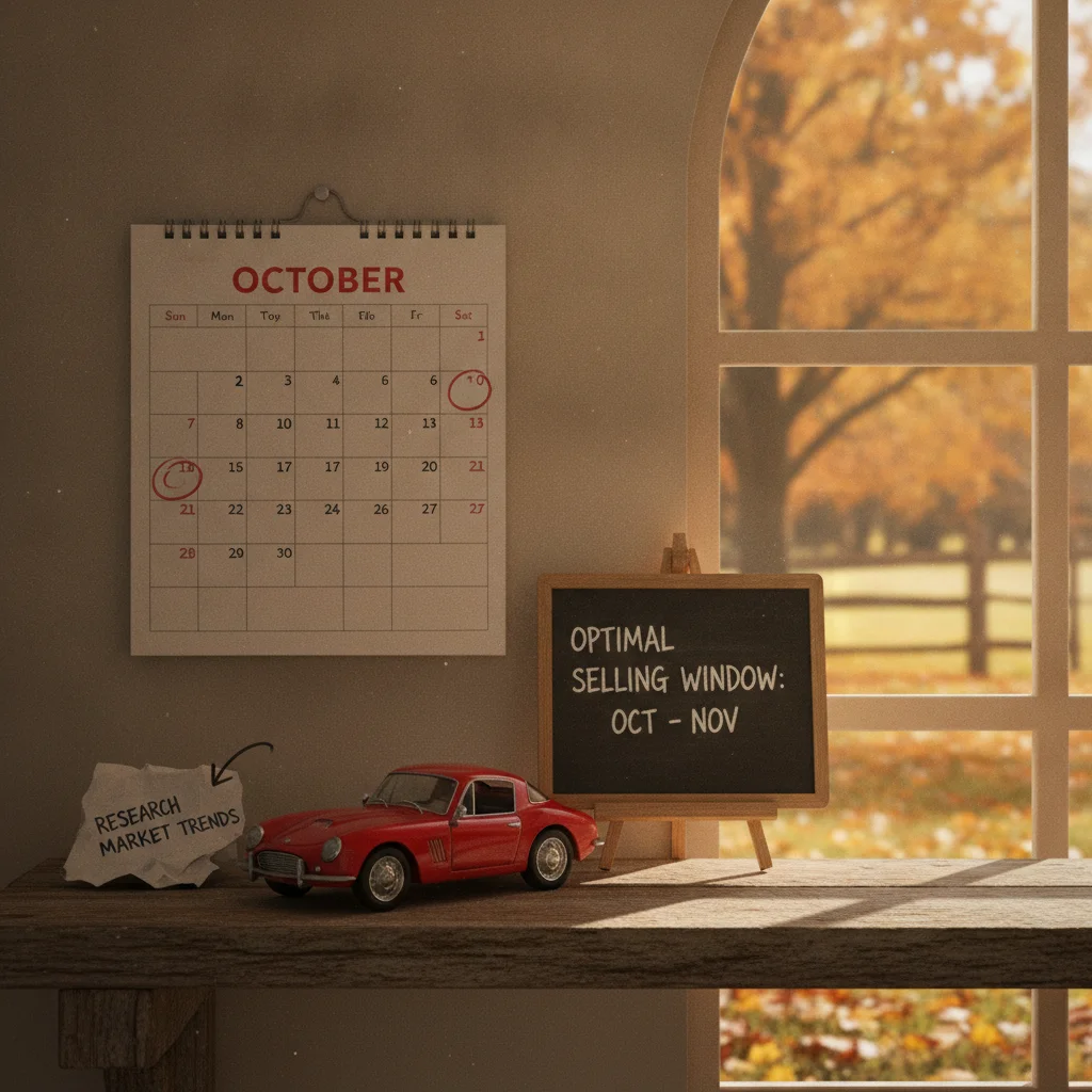 A calendar and toy car representing the timing strategy for selling a vehicle at the right moment