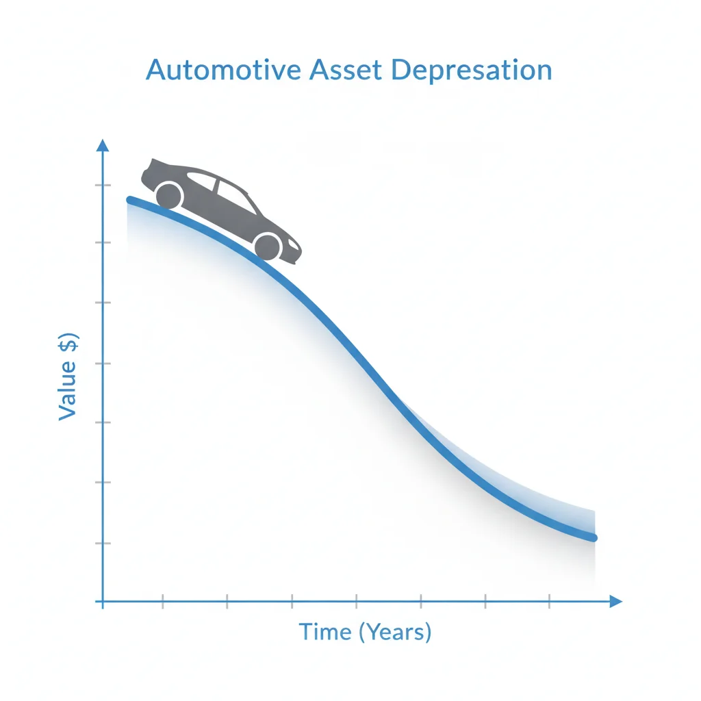 Depreciation curve graph showing steep initial vehicle value drop that gradually flattens over five years