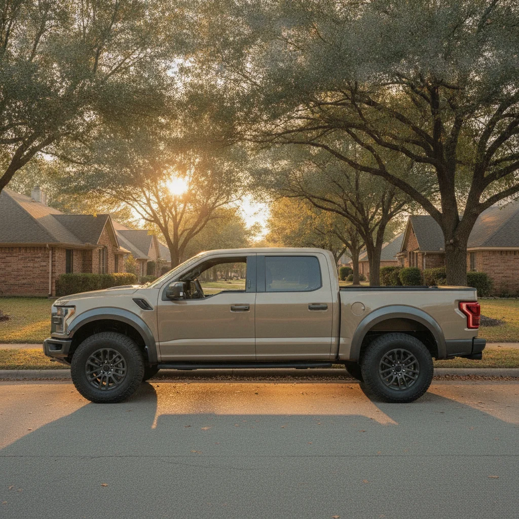 Full-size pickup truck parked on a suburban street illustrating vehicle weight and registration cost relationship