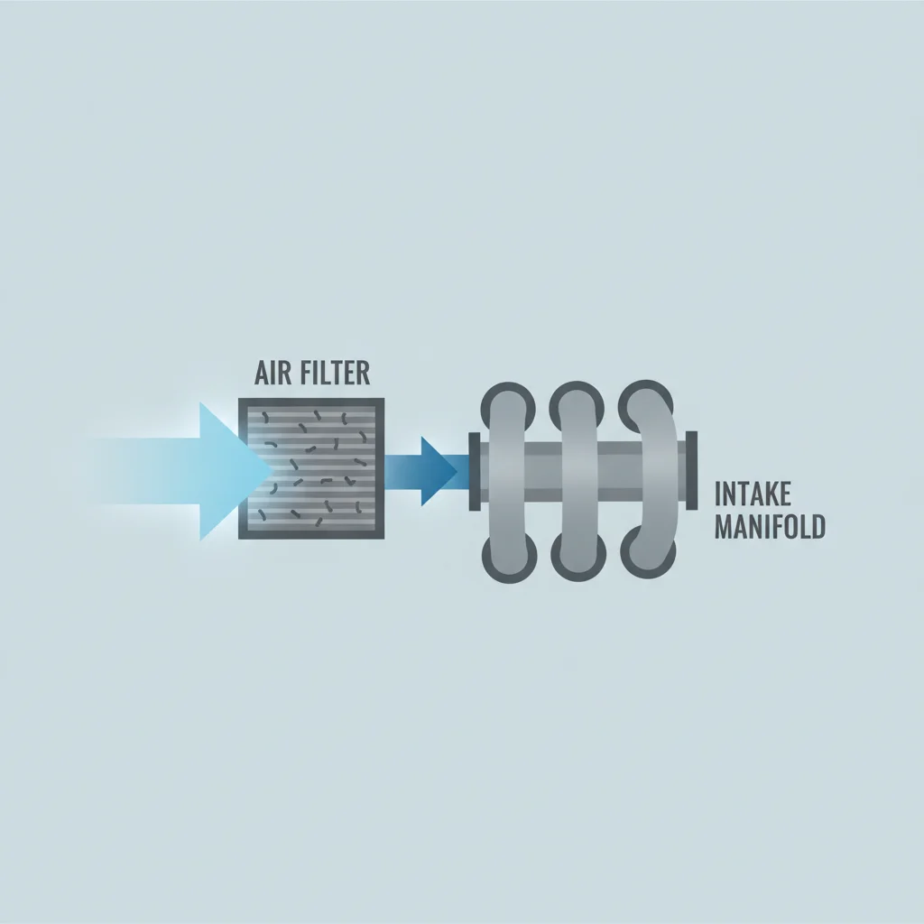 Infographic showing how a clogged air filter restricts airflow through the engine intake system