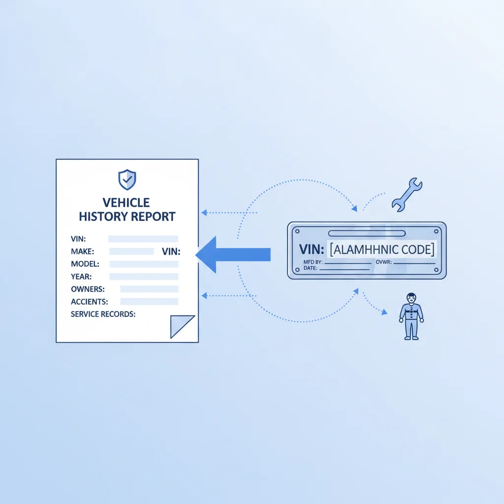 Infographic showing how a VIN connects to a vehicle history report database