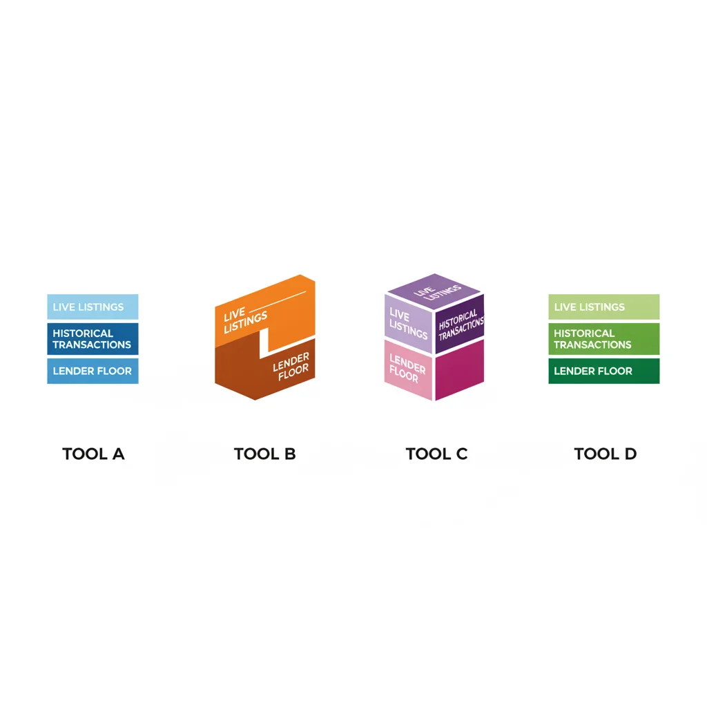 Comparison graphic illustrating the different data sources used by major car valuation tools