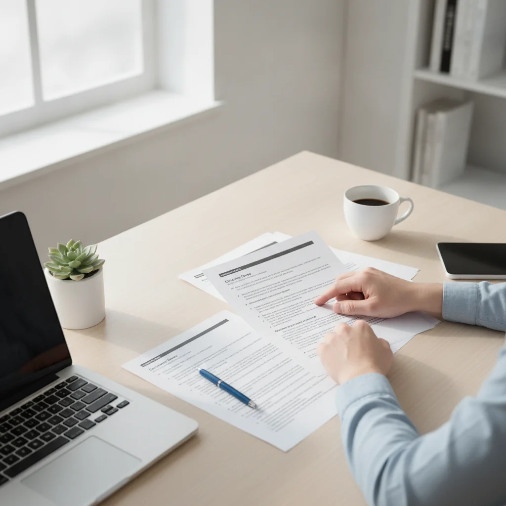 Person reviewing an auto insurance policy document with comprehensive and collision coverage details