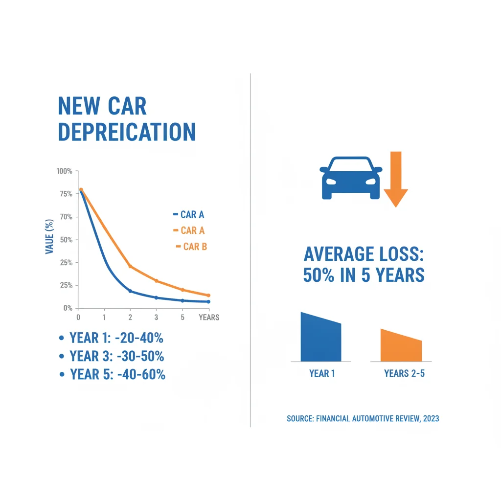 Depreciation curve chart showing steep value loss in first three years of car ownership
