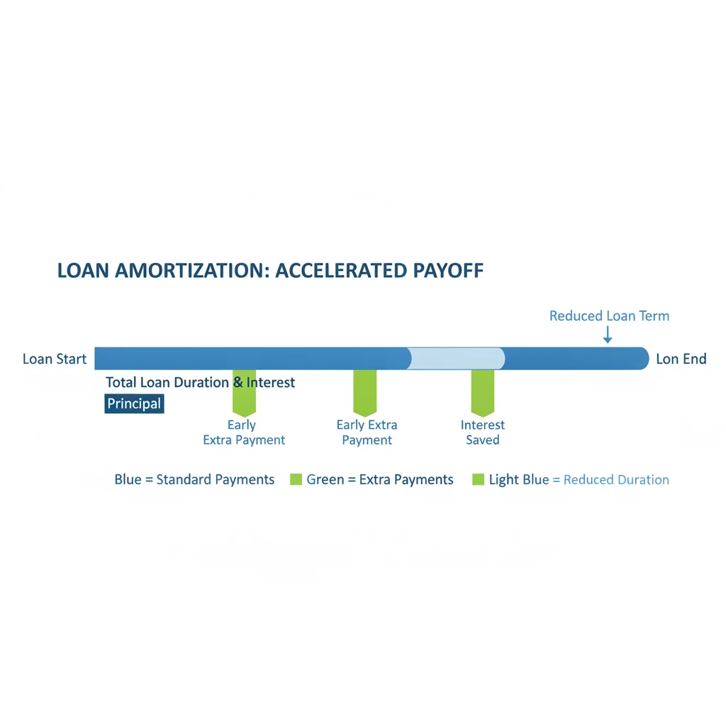 Infographic showing how extra principal payments shorten an auto loan amortization timeline