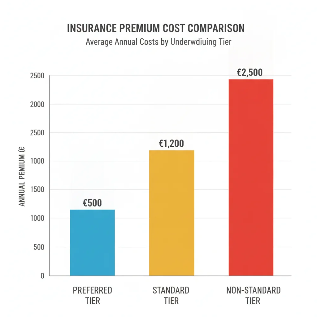 Bar chart comparing auto insurance premium costs across preferred standard and non-standard risk tiers