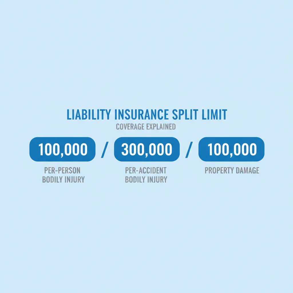 Infographic explaining the three numbers in a liability insurance split-limit policy such as 100 slash 300 slash 100
