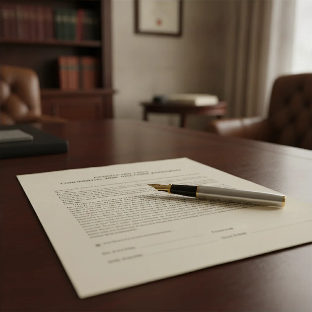 A legal document and pen on a desk representing a liability lawsuit or insurance claim in progress