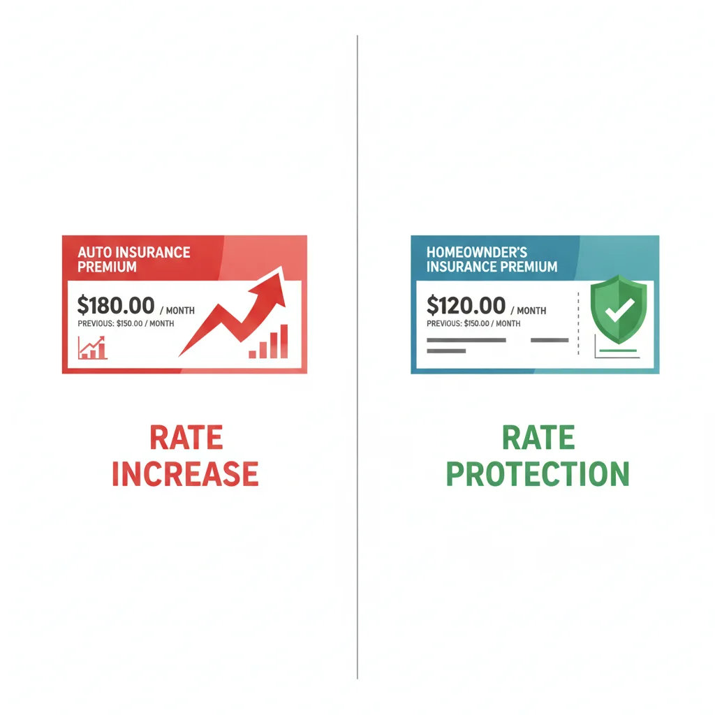 Two insurance premium bills comparing a rate increase versus accident forgiveness rate protection