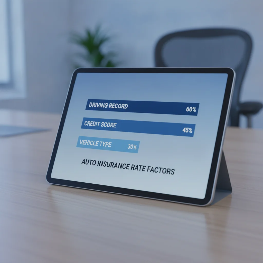 Tablet displaying a breakdown chart of auto insurance rating factors used to calculate premiums
