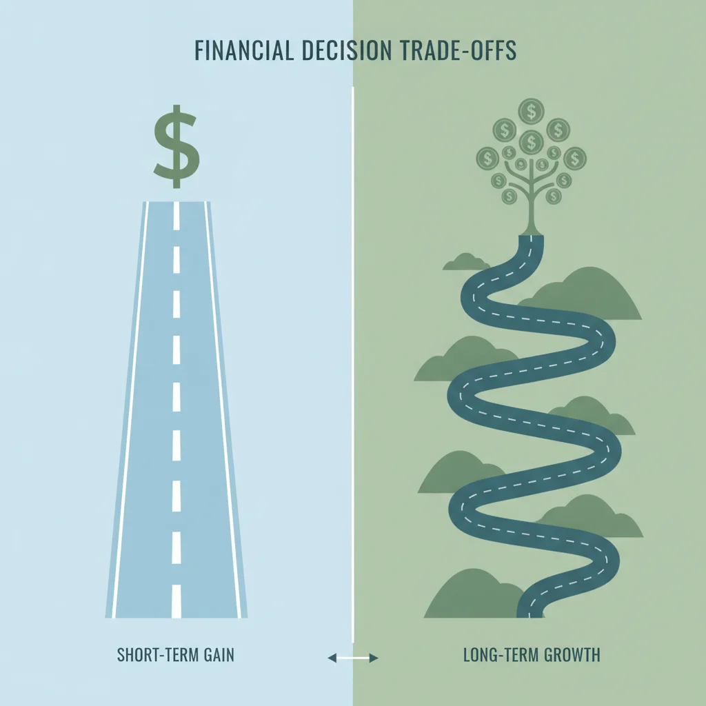 Illustration of two diverging road paths representing short versus long auto loan term choices