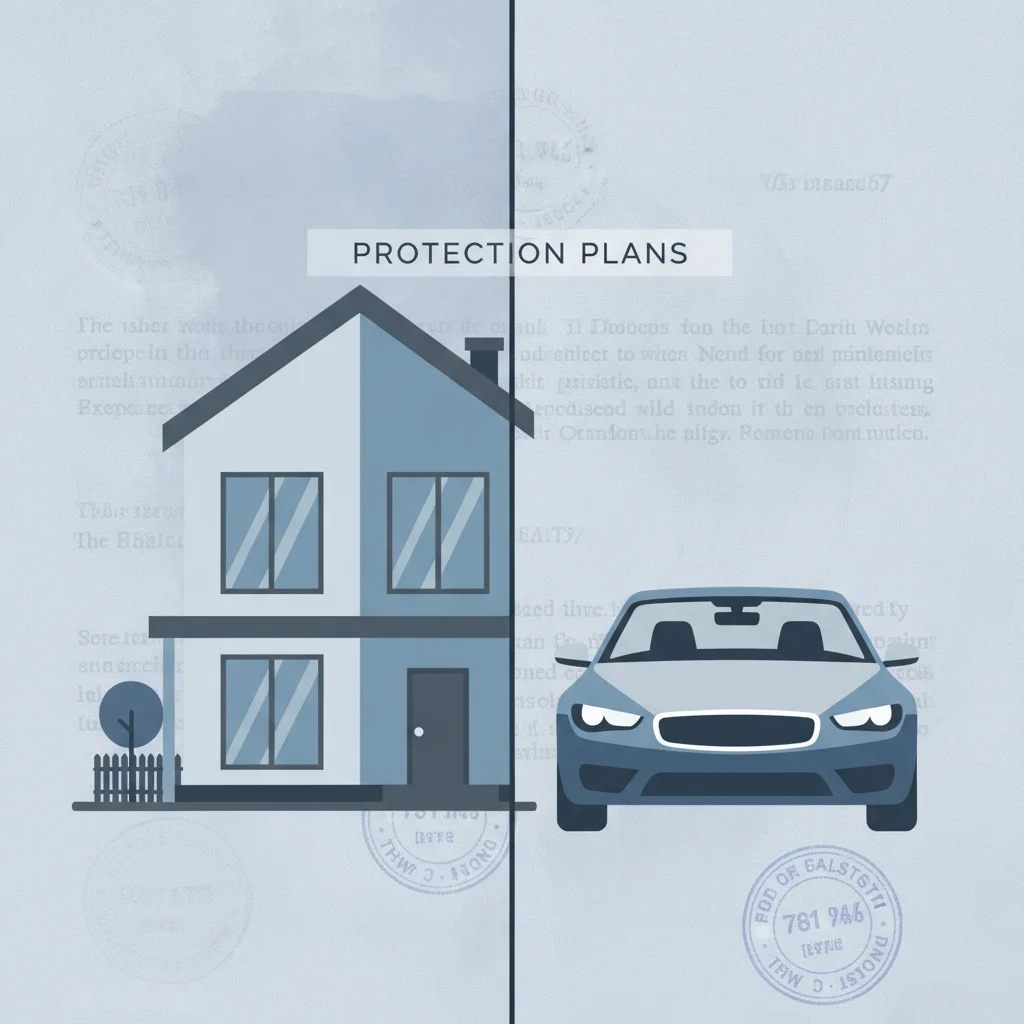 Split illustration showing a house and car on separate sides representing separate insurance policies