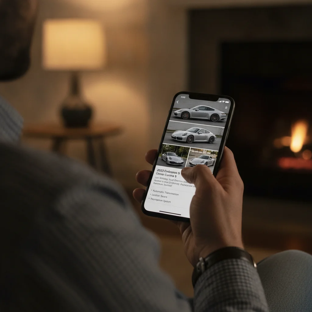 Person scrolling through a private car listing with multiple photos on a smartphone screen