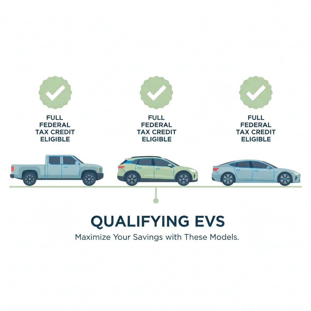 Lineup of electric vehicles showing which types qualify for the full $7,500 federal tax credit