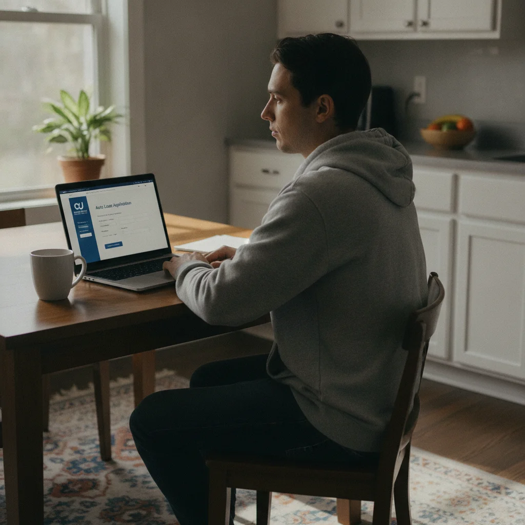 Person completing an online auto loan preapproval application on a laptop at home